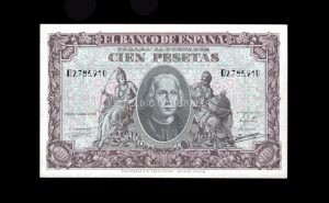 100 Pesetas 1940, serie D, S/C-, pico abarquillado anverso