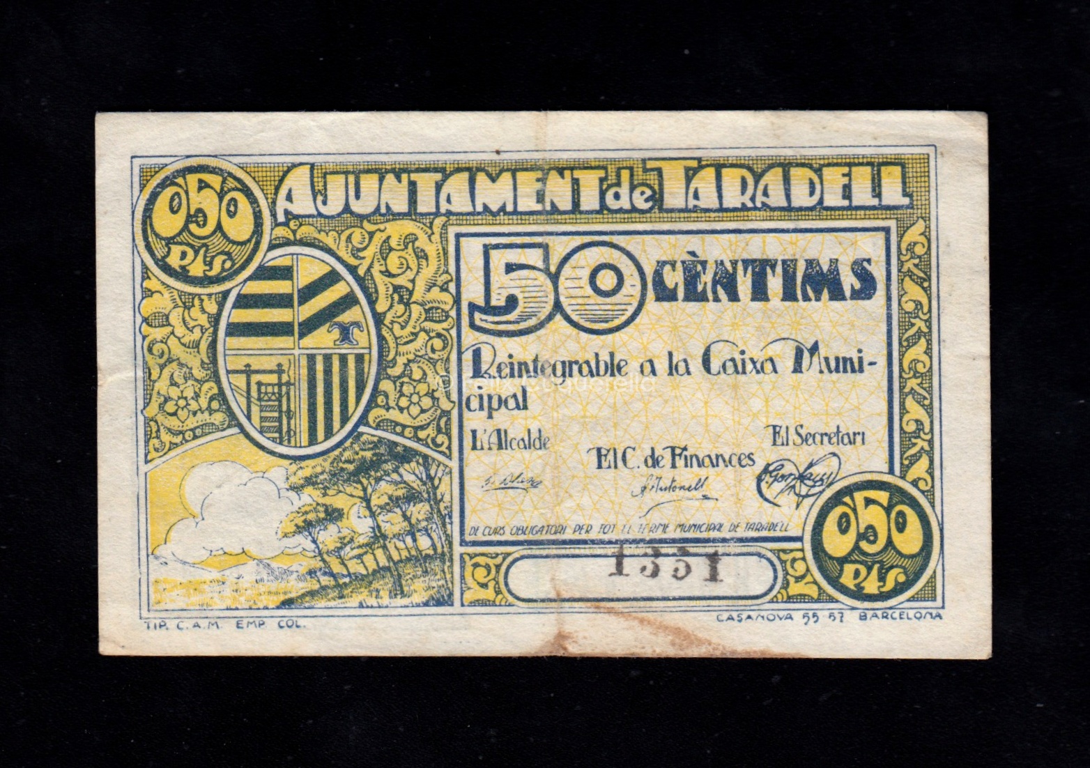 Taradell (Barcelona), 50 céntimos 1937, MBC- Taradell (Barcelona), 50 céntimos 1937, MBC-