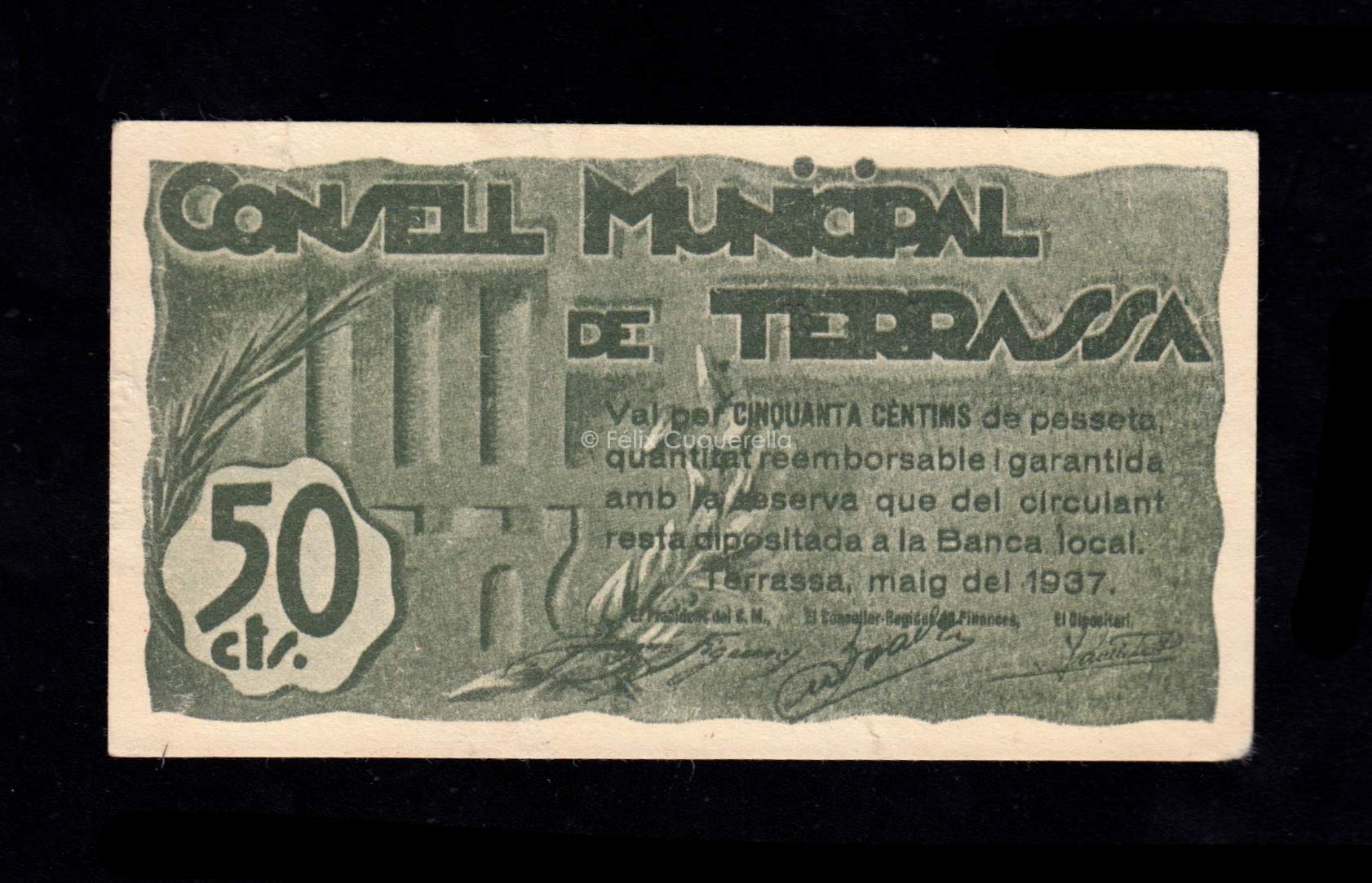 Terrassa (Barcelona), 50 céntimos 1937, S/C- Terrassa (Barcelona), 50 céntimos 1937, S/C-