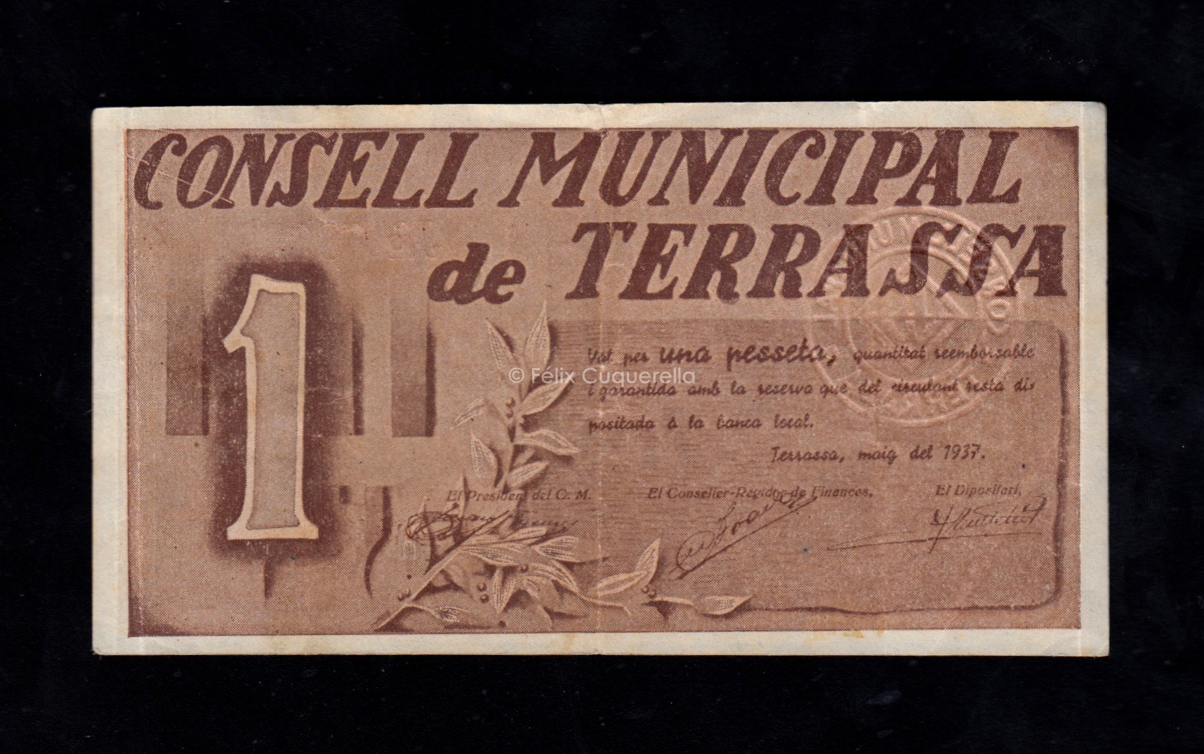 Terrassa (Barcelona), 1 peseta 1937, EBC- Terrassa (Barcelona), 1 peseta 1937, EBC-