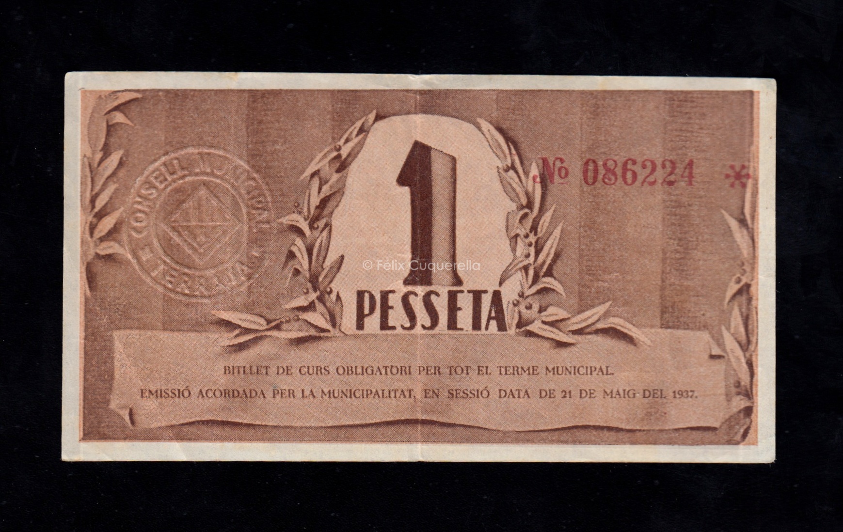 Terrassa (Barcelona), 1 peseta 1937, EBC- Terrassa (Barcelona), 1 peseta 1937, EBC-