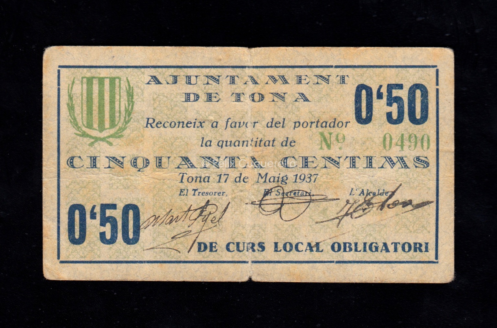 Tona (Barcelona), 50 céntimos 1937, MBC- Tona (Barcelona), 50 céntimos 1937, MBC-