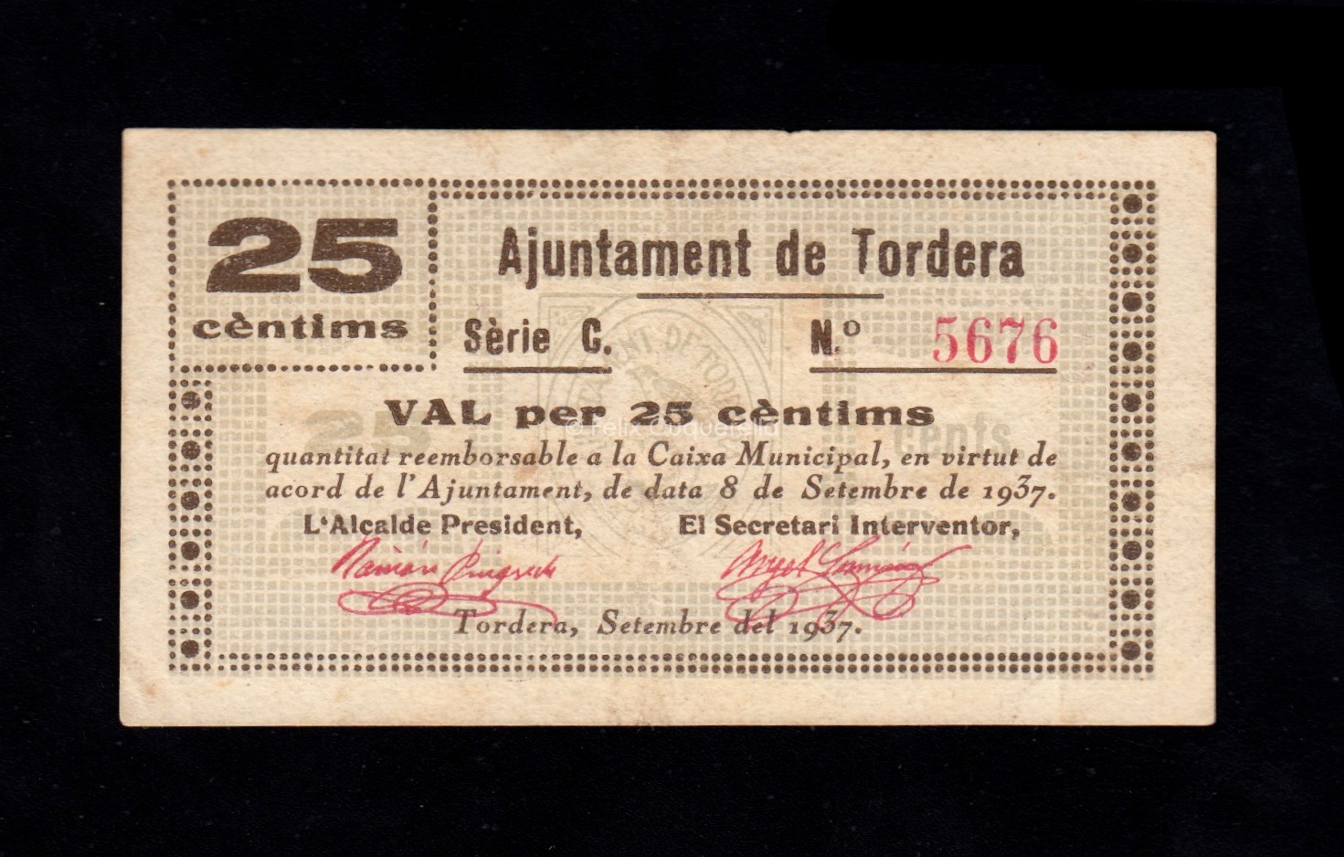 Tordera (Barcelona), 25 céntimos 1937, EBC- Tordera (Barcelona), 25 céntimos 1937, EBC-