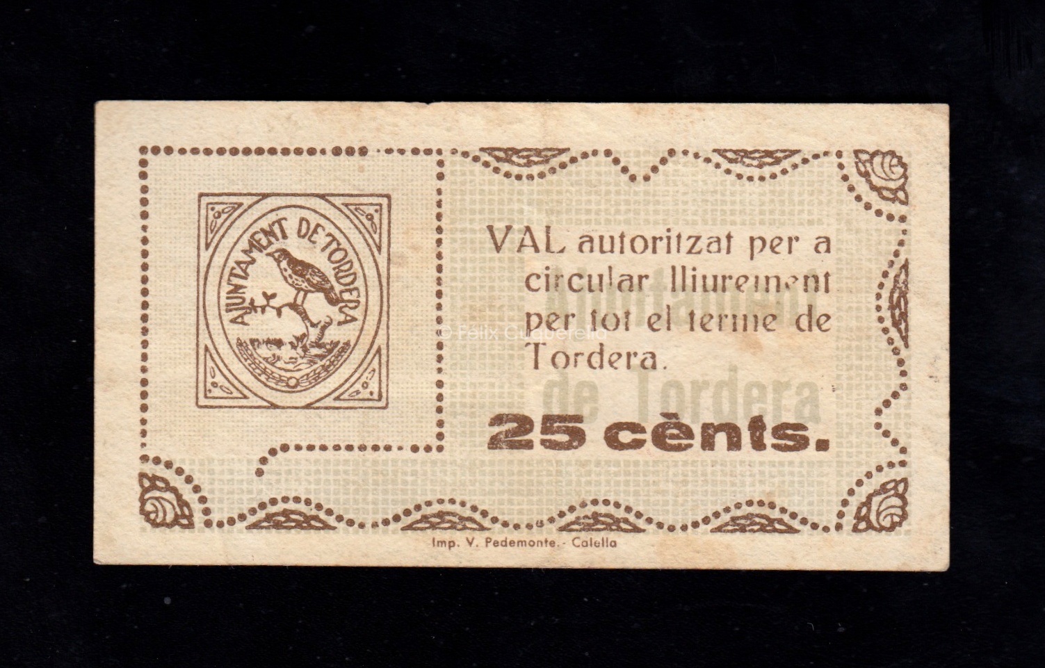 Tordera (Barcelona), 25 céntimos 1937, EBC- Tordera (Barcelona), 25 céntimos 1937, EBC-