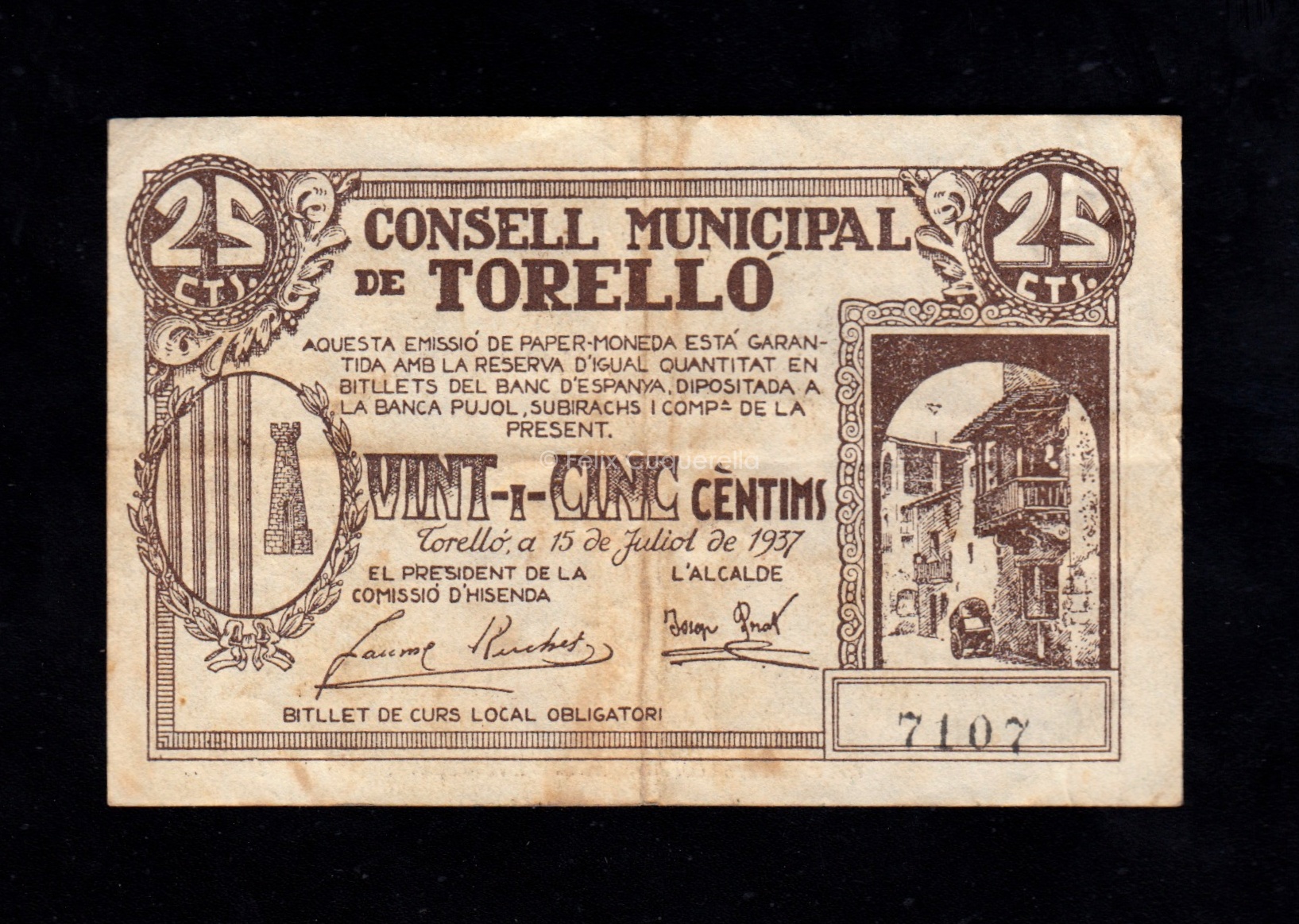 Torelló (Barcelona), 25 céntimos 1937, MBC- Torelló (Barcelona), 25 céntimos 1937, MBC-