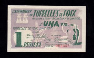 Torrelles de Foix (Barcelona), 1 peseta 1937, EBC+