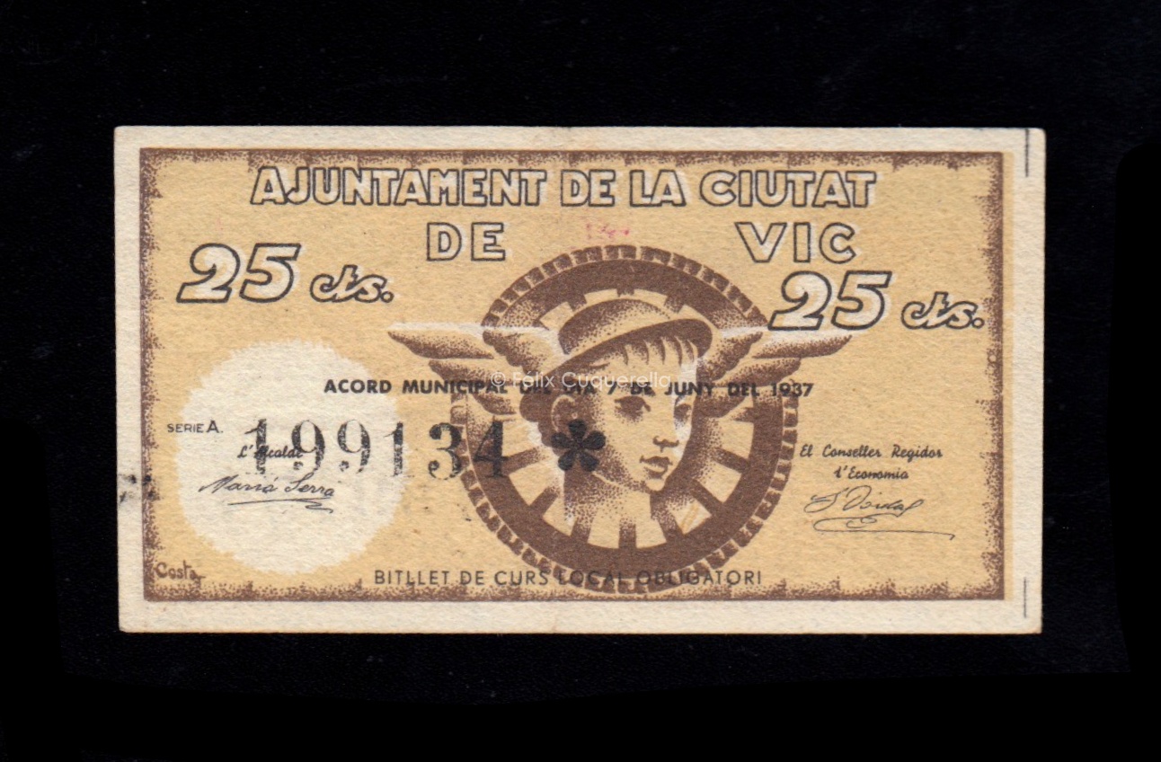 Vic (Barcelona), 25 céntimos 1937, EBC+ Vic (Barcelona), 25 céntimos 1937, EBC+