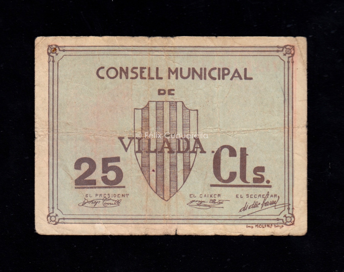 Vilada (Barcelona), 25 céntimos , MBC- Vilada (Barcelona), 25 céntimos , MBC-