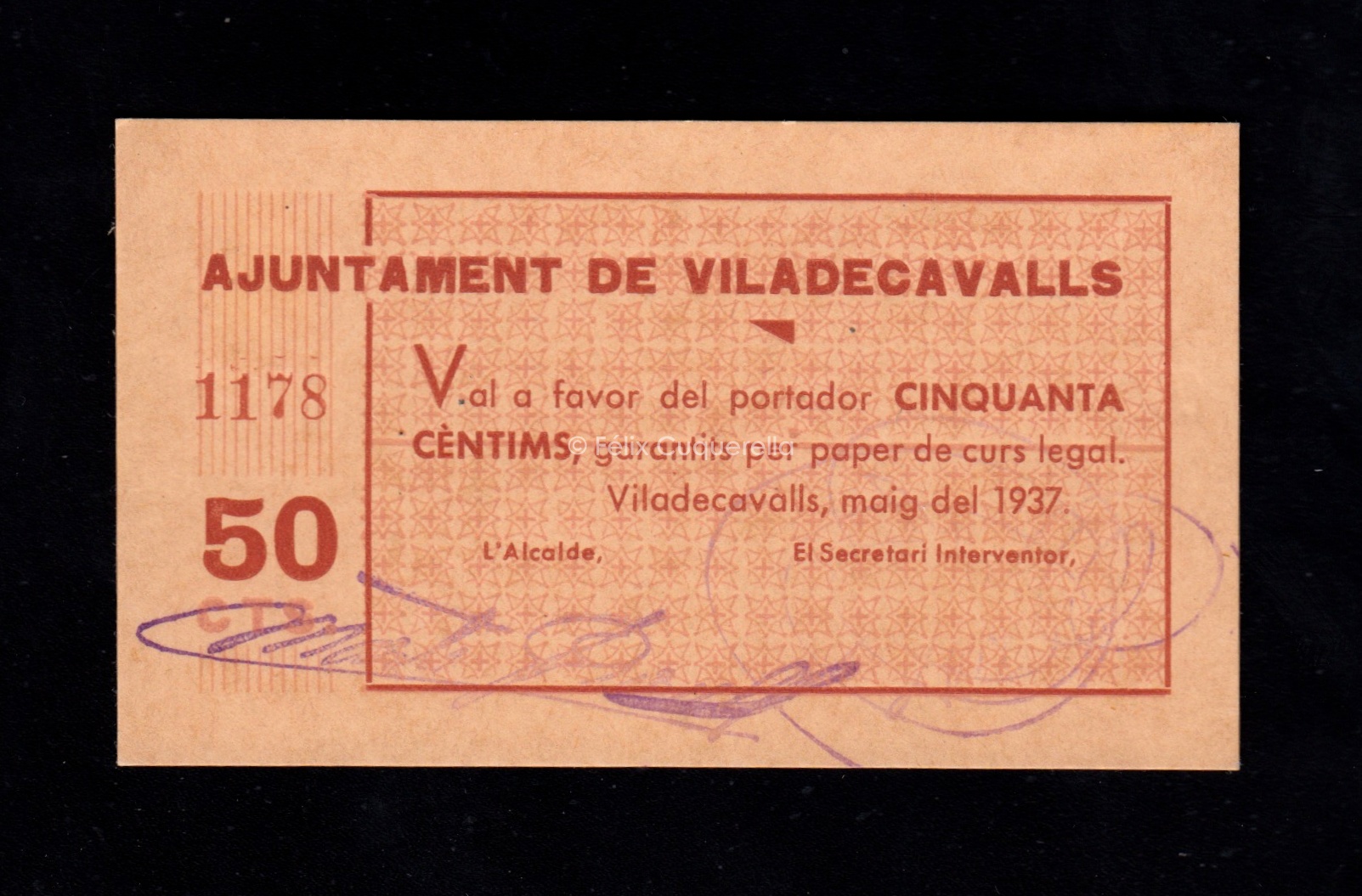 Viladecavalls (Barcelona), 50 céntimos 1937, S/C Viladecavalls (Barcelona), 50 céntimos 1937, S/C