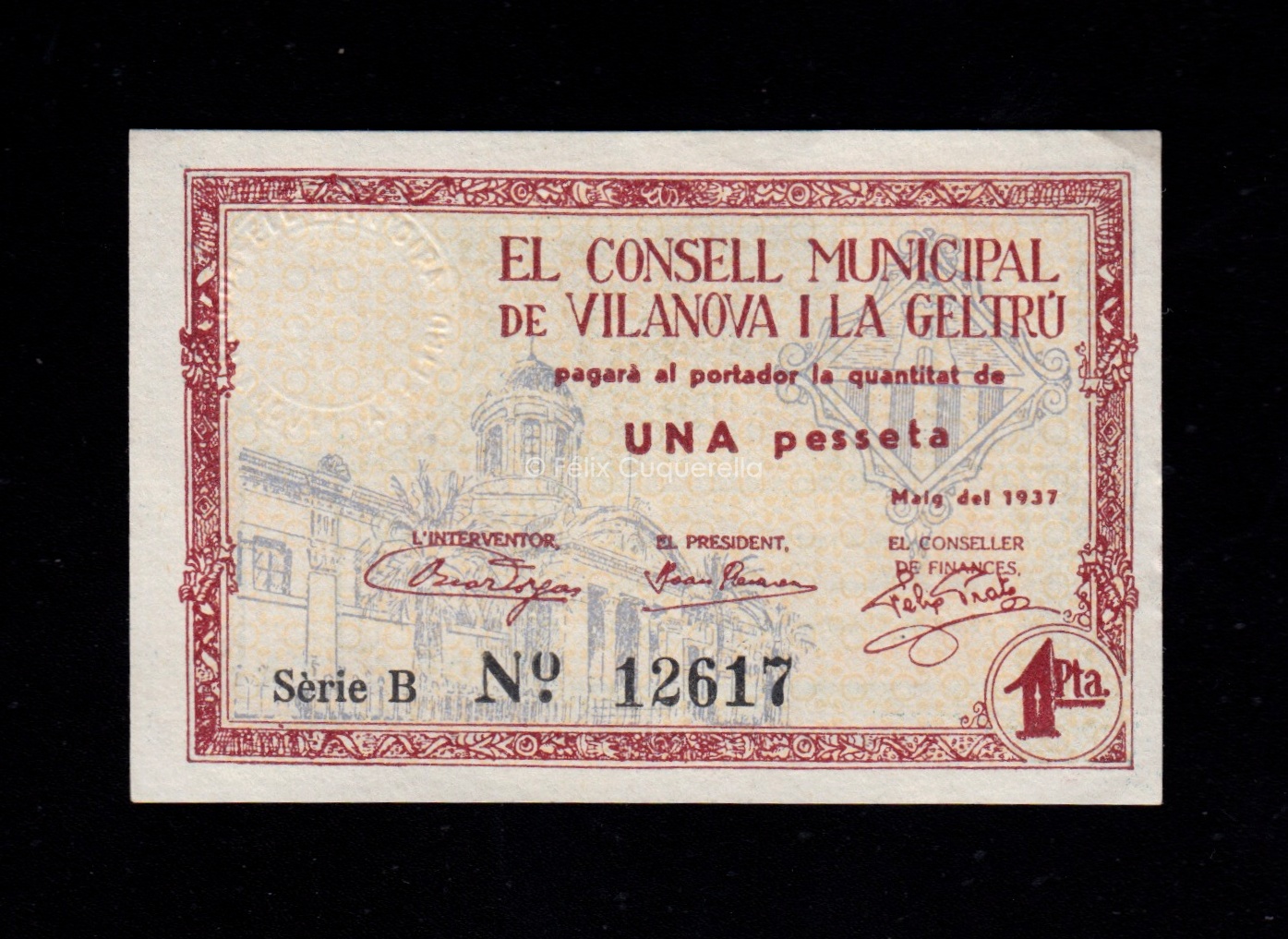 Vilanova i la Geltrú (Barcelona), 1 peseta 1937, S/C- Vilanova i la Geltrú (Barcelona), 1 peseta 1937, S/C-