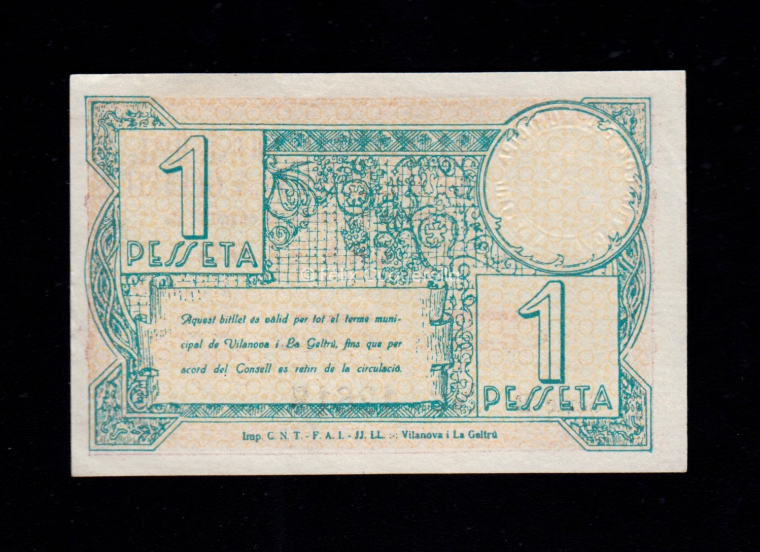 Vilanova i la Geltrú (Barcelona), 1 peseta 1937, S/C- Vilanova i la Geltrú (Barcelona), 1 peseta 1937, S/C-