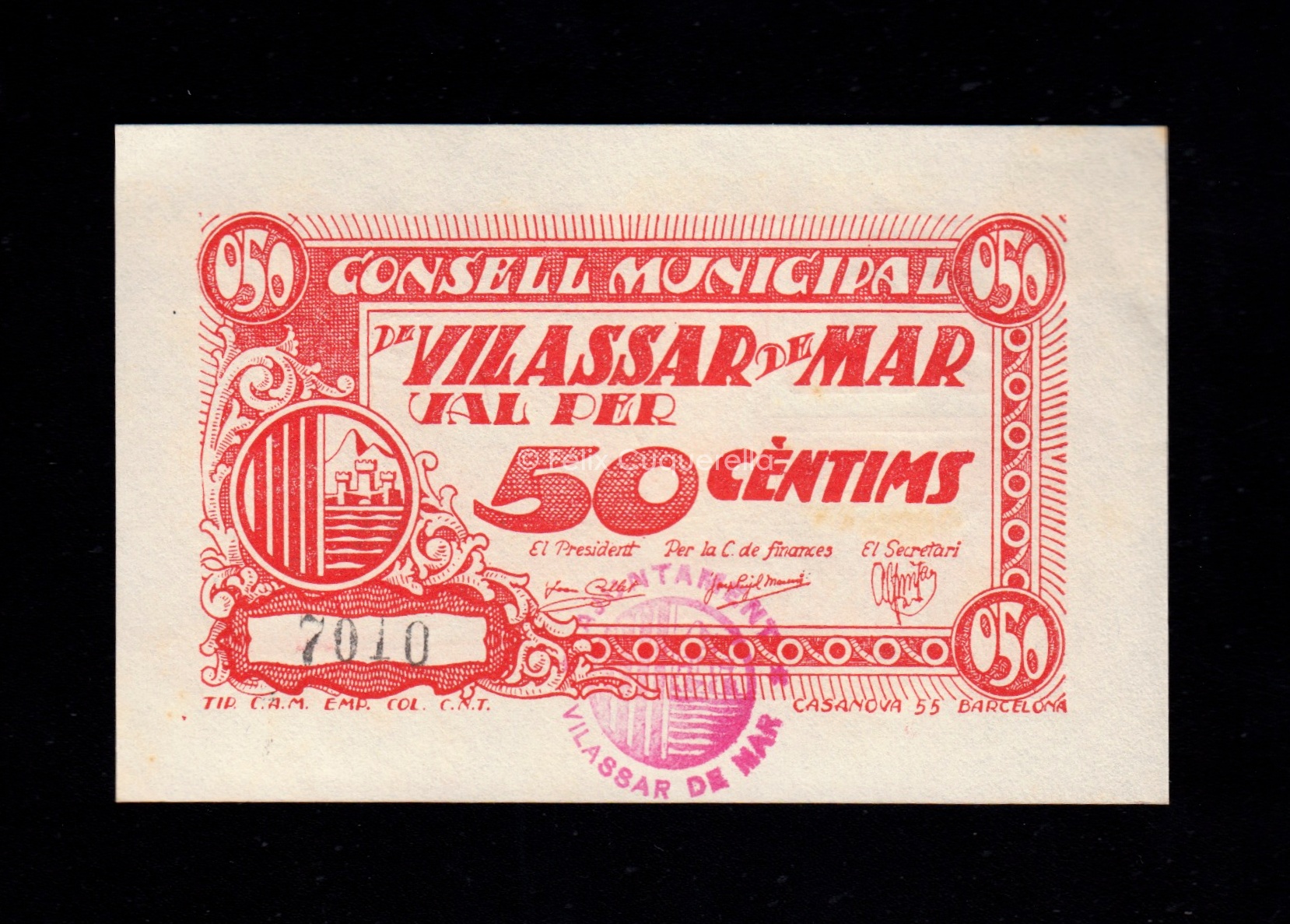 Vilassar de Mar (Barcelona), 50 céntimos, S/C- Vilassar de Mar (Barcelona), 50 céntimos, S/C-