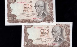 Pareja correlativa 100 Pesetas 1970, serie V, S/C-