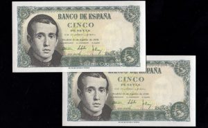 Pareja correlativa 5 pesetas 1951, serie C, S/C