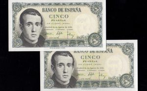 Pareja correlativa 5 pesetas 1951, serie F, S/C