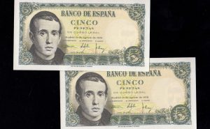 Pareja correlativa 5 pesetas 1951, serie H, S/C-