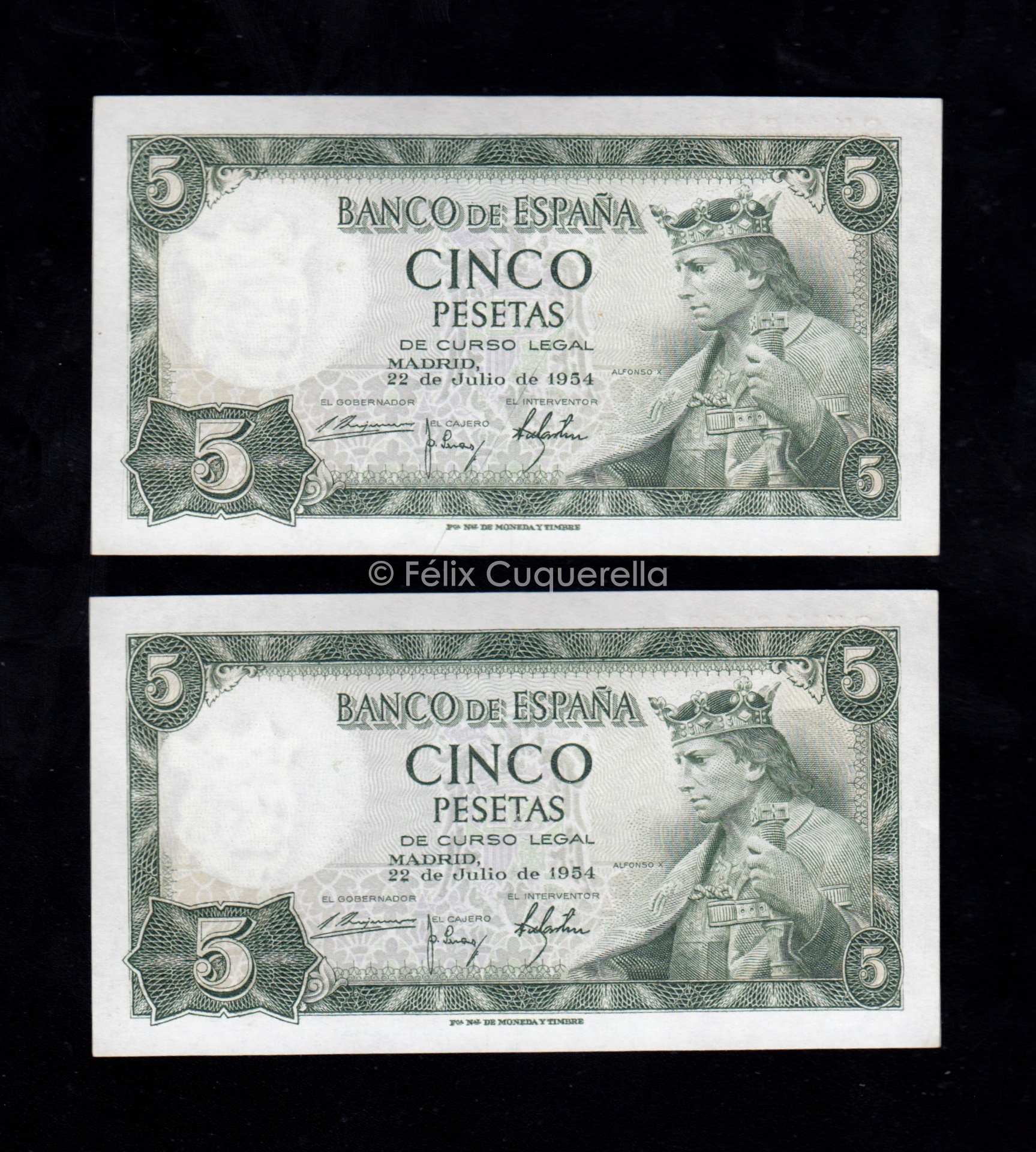 Pareja correlativa 5 pesetas 1954, serie S, S/C- Pareja correlativa 5 pesetas 1954, serie S, S/C-