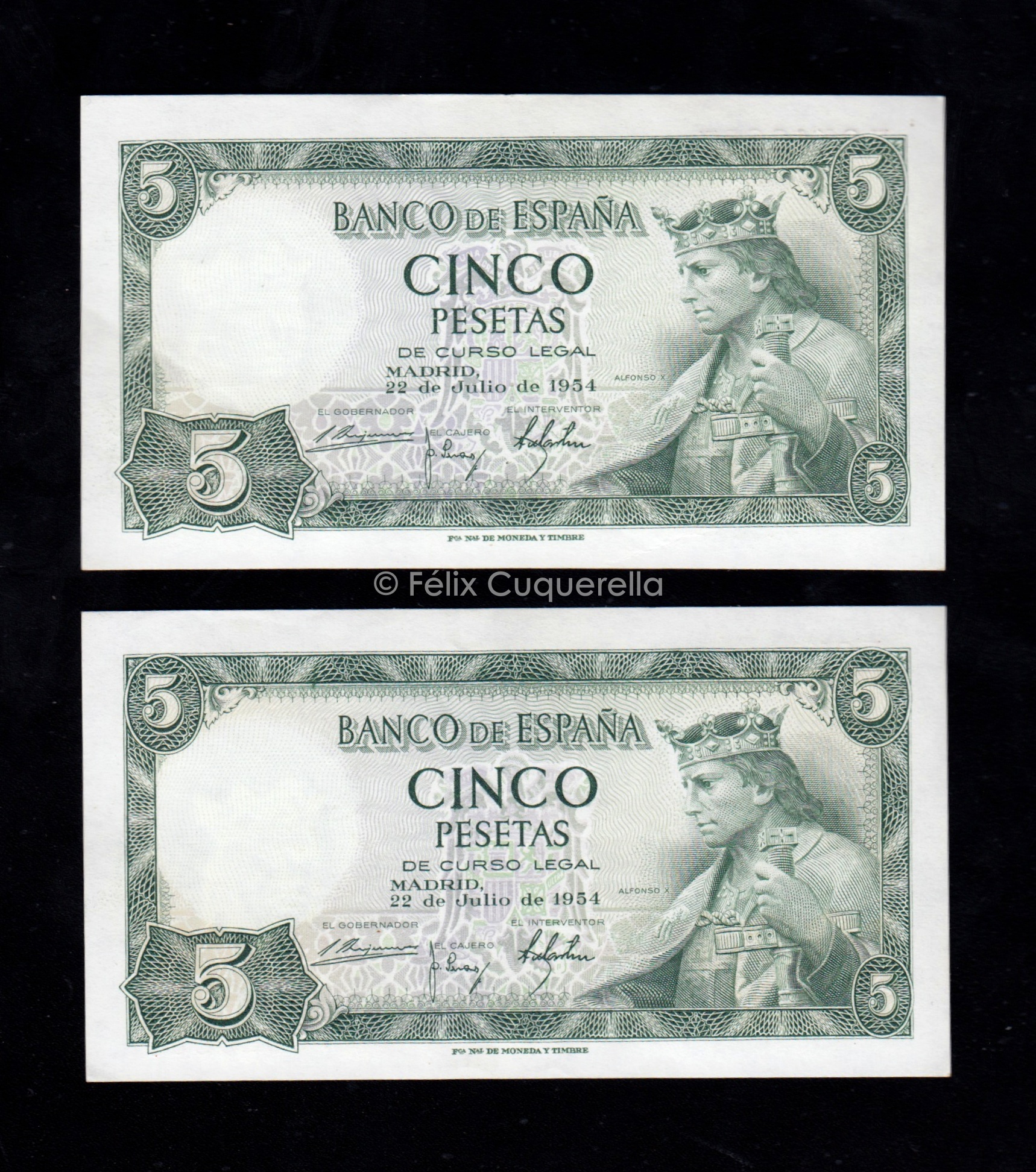 Pareja correlativa 5 pesetas 1954, serie V, S/C- Pareja correlativa 5 pesetas 1954, serie V, S/C-