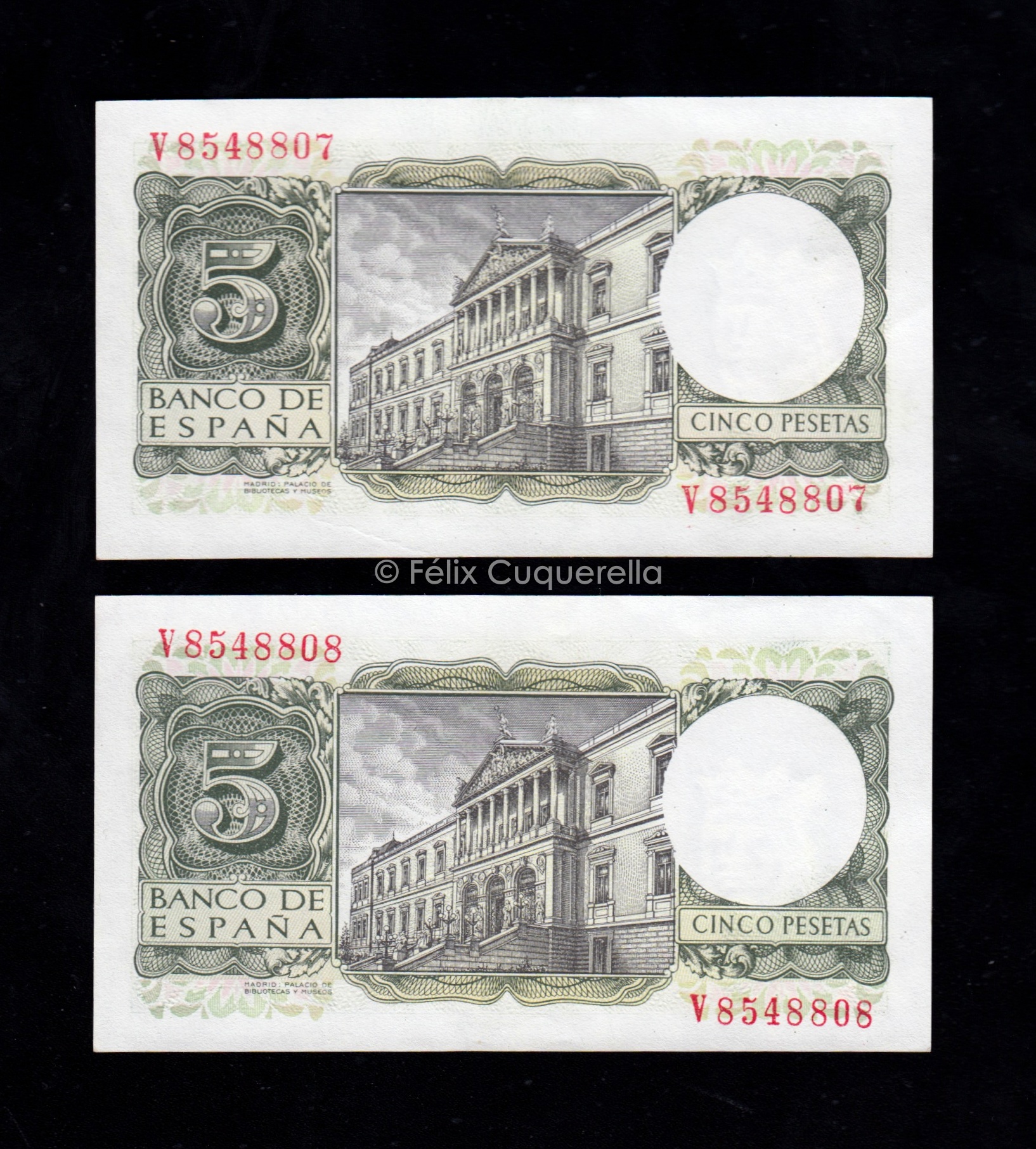 Pareja correlativa 5 pesetas 1954, serie V, S/C- Pareja correlativa 5 pesetas 1954, serie V, S/C-