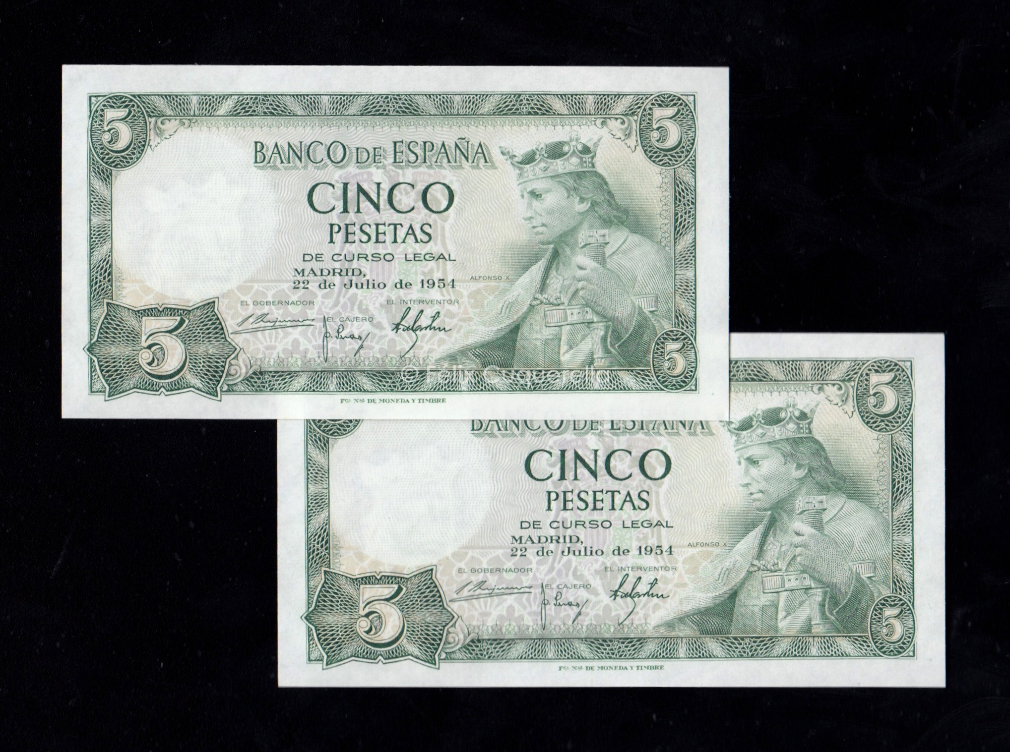 Pareja correlativa 5 pesetas 1954, serie N, S/C- Pareja correlativa 5 pesetas 1954, serie N, S/C-