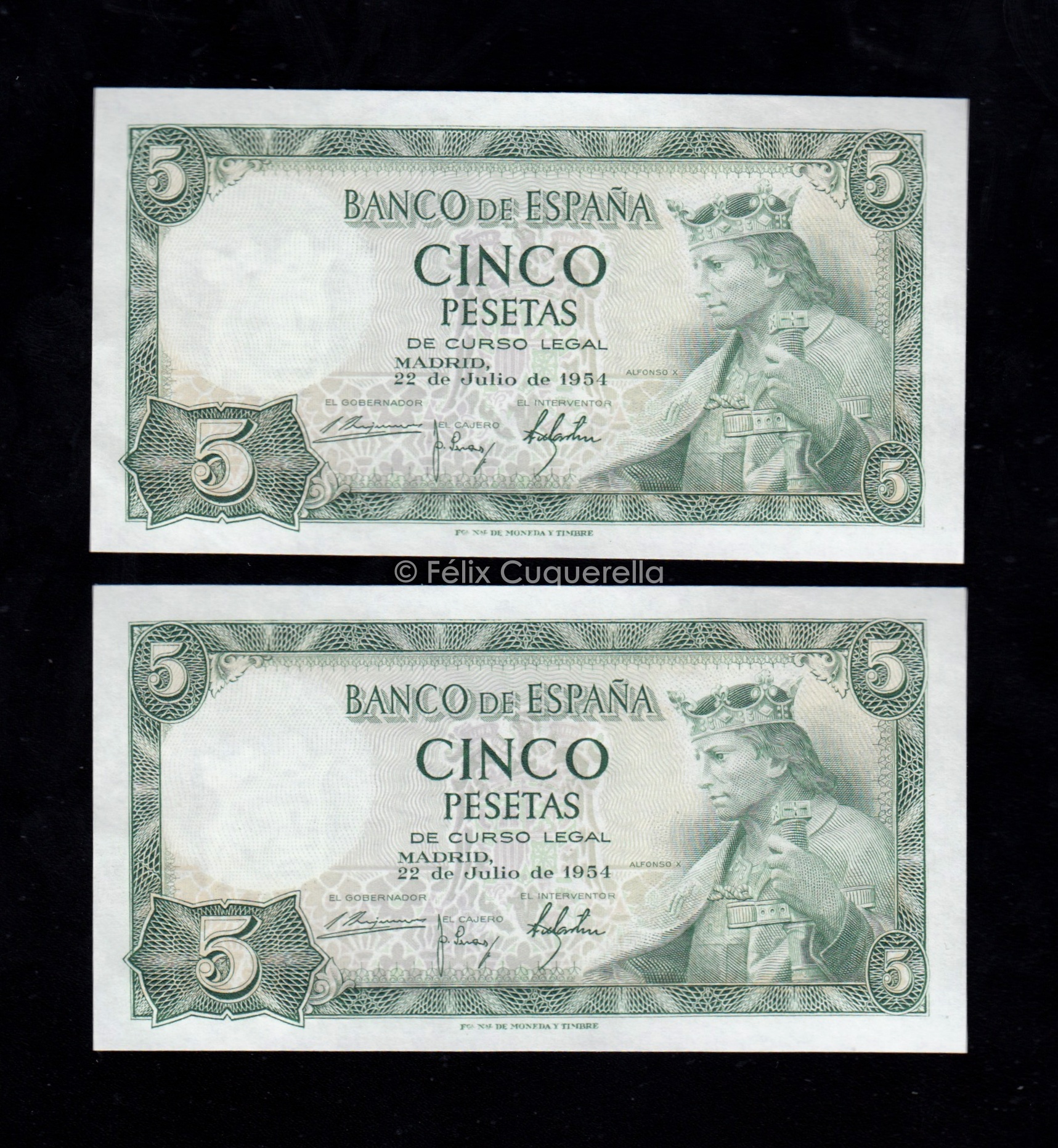 Pareja correlativa 5 pesetas 1954, serie N, S/C- Pareja correlativa 5 pesetas 1954, serie N, S/C-