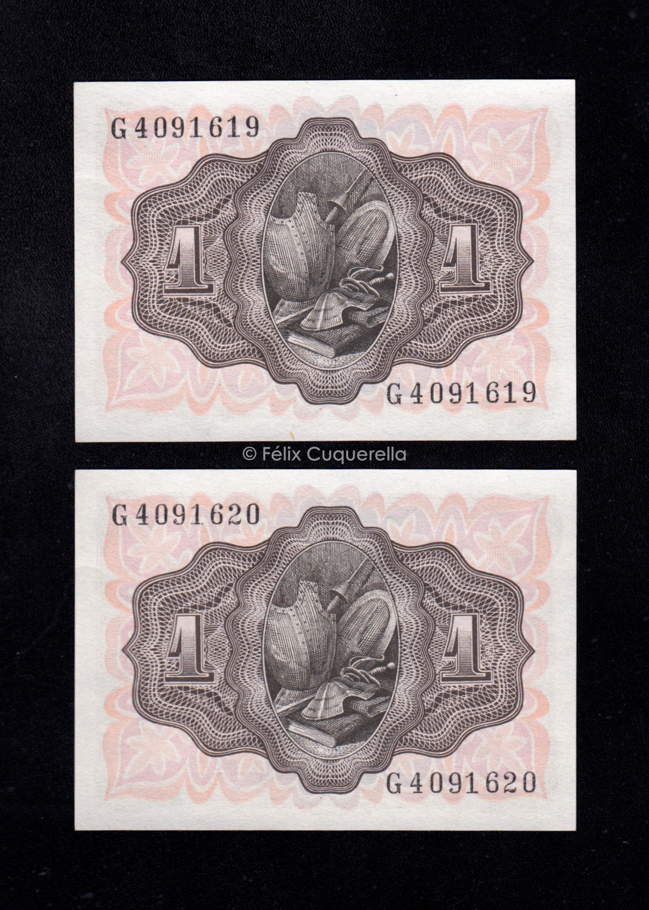 Pareja correlativa 1 Peseta 1951, serie G, S/C- Pareja correlativa 1 Peseta 1951, serie G, S/C-