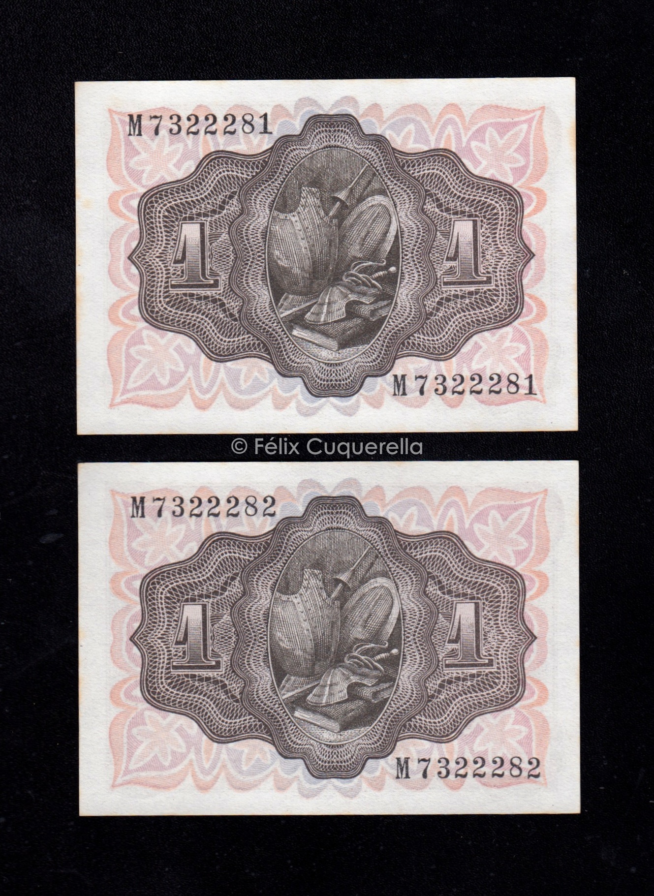 Pareja correlativa 1 Peseta 1951, serie M, S/C- Pareja correlativa 1 Peseta 1951, serie M, S/C-