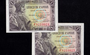 Pareja correlativa 1 Peseta 1943, serie F, (1) S/C (1) S/C-