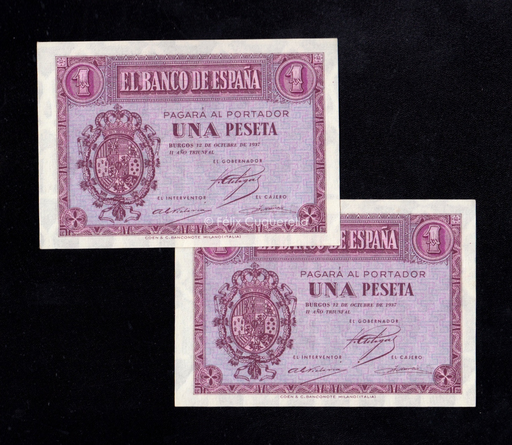 Pareja correlativa 1 Peseta 1937, serie F, S/C- Pareja correlativa 1 Peseta 1937, serie F, S/C-