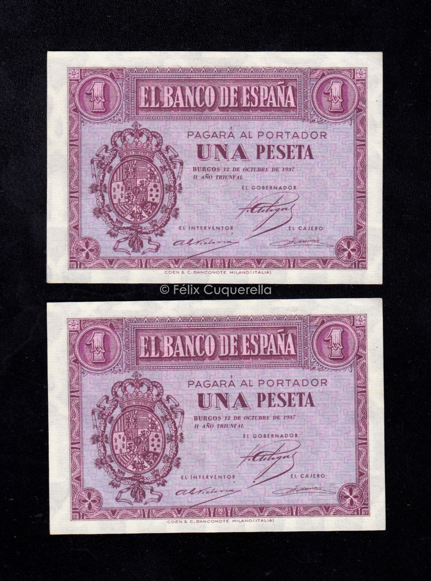 Pareja correlativa 1 Peseta 1937, serie F, S/C- Pareja correlativa 1 Peseta 1937, serie F, S/C-