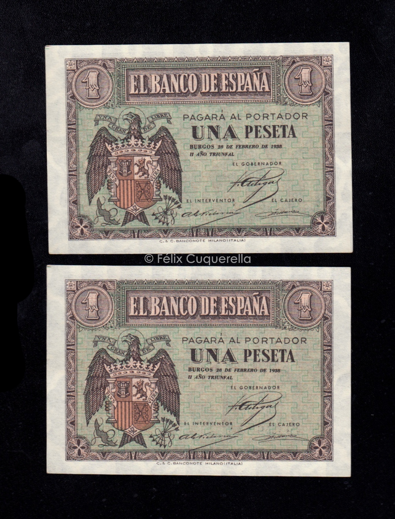 Pareja correlativa 1 Peseta Febrero 1938, serie E, S/C-