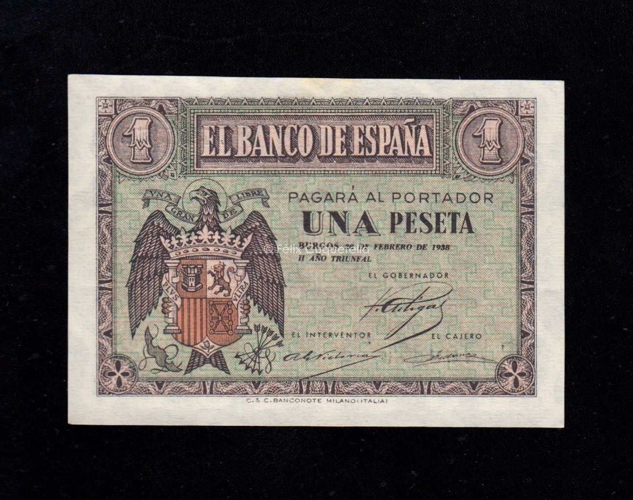 1 Peseta Febrero 1938, serie F, S/C- 1 Peseta Febrero 1938, serie F, S/C-