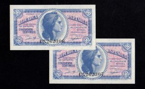 Pareja correlativa 50 céntimos 1937, serie C, S/C