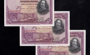 Trío correlativo 50 pesetas 1928, serie E, S/C- Trío correlativo 50 pesetas 1928, serie E, S/C-