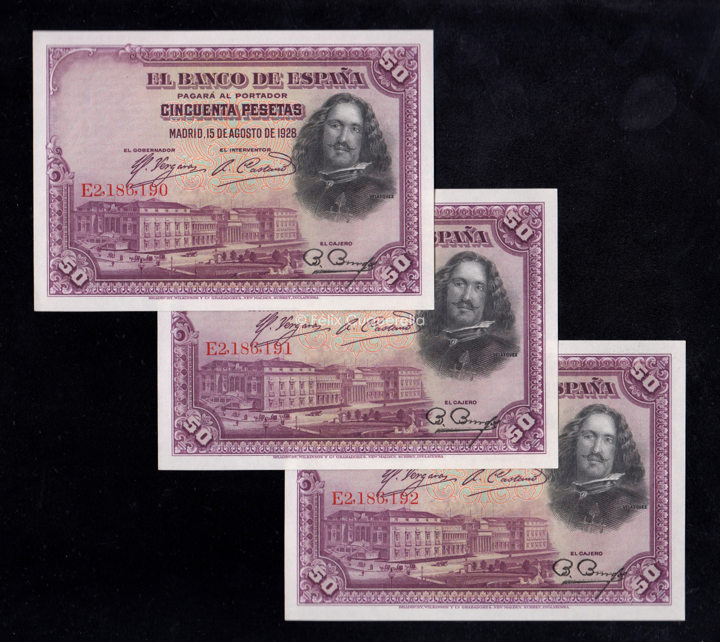 Trío correlativo 50 pesetas 1928, serie E, S/C- Trío correlativo 50 pesetas 1928, serie E, S/C-
