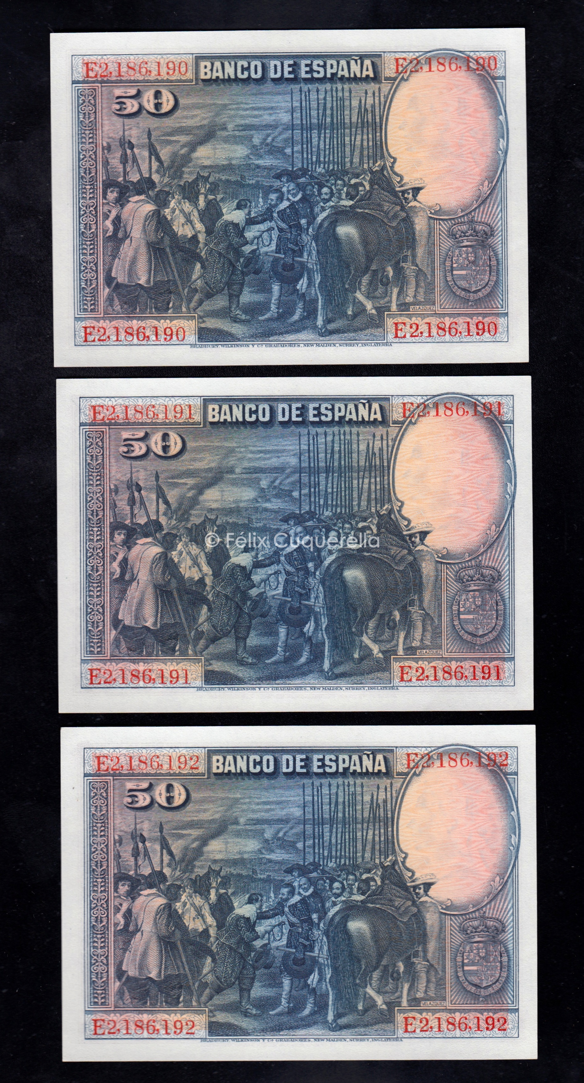 Trío correlativo 50 pesetas 1928, serie E, S/C- Trío correlativo 50 pesetas 1928, serie E, S/C-