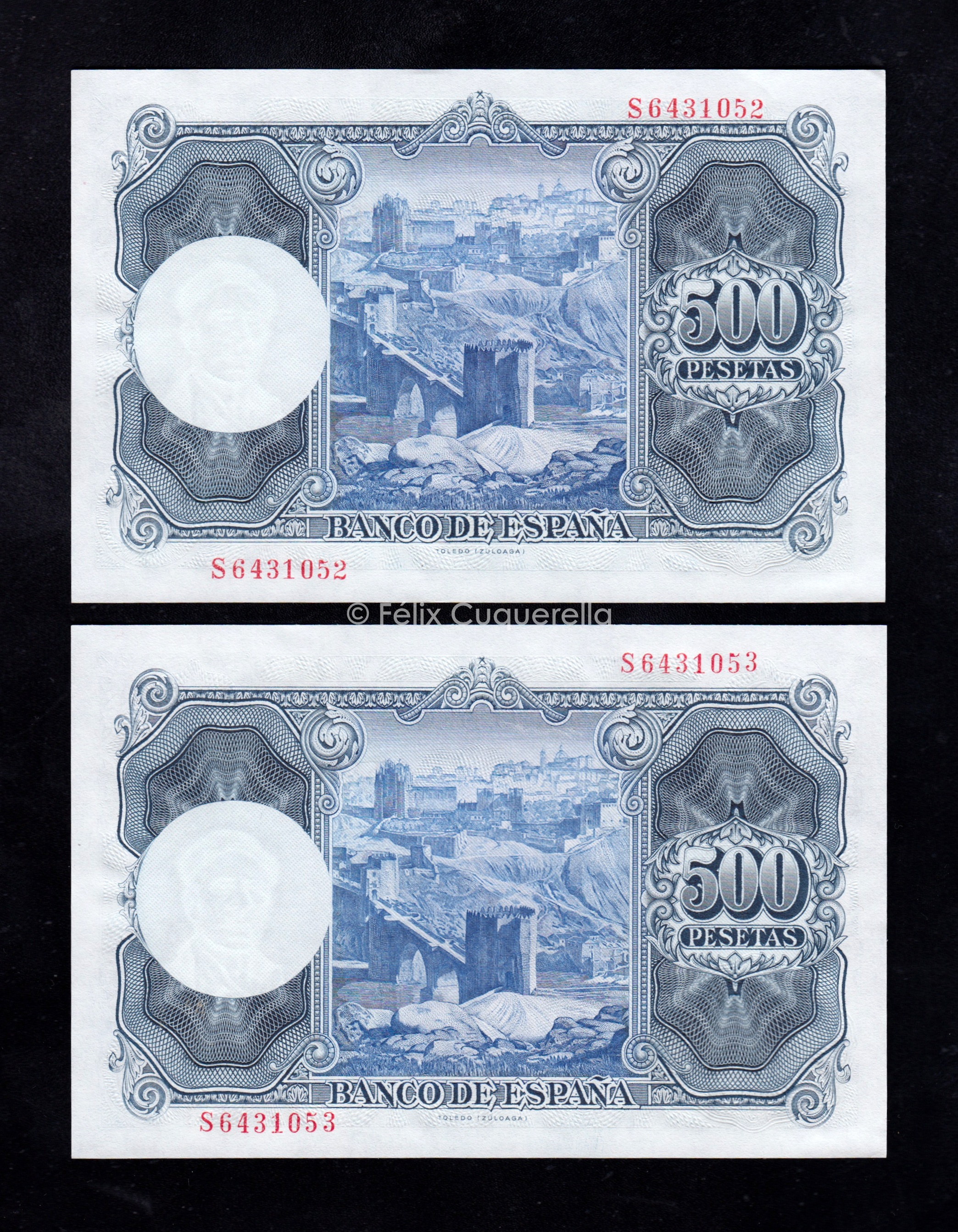 Pareja correlativa 500 Pesetas 1954, serie S, S/C- Pareja correlativa 500 Pesetas 1954, serie S, S/C-