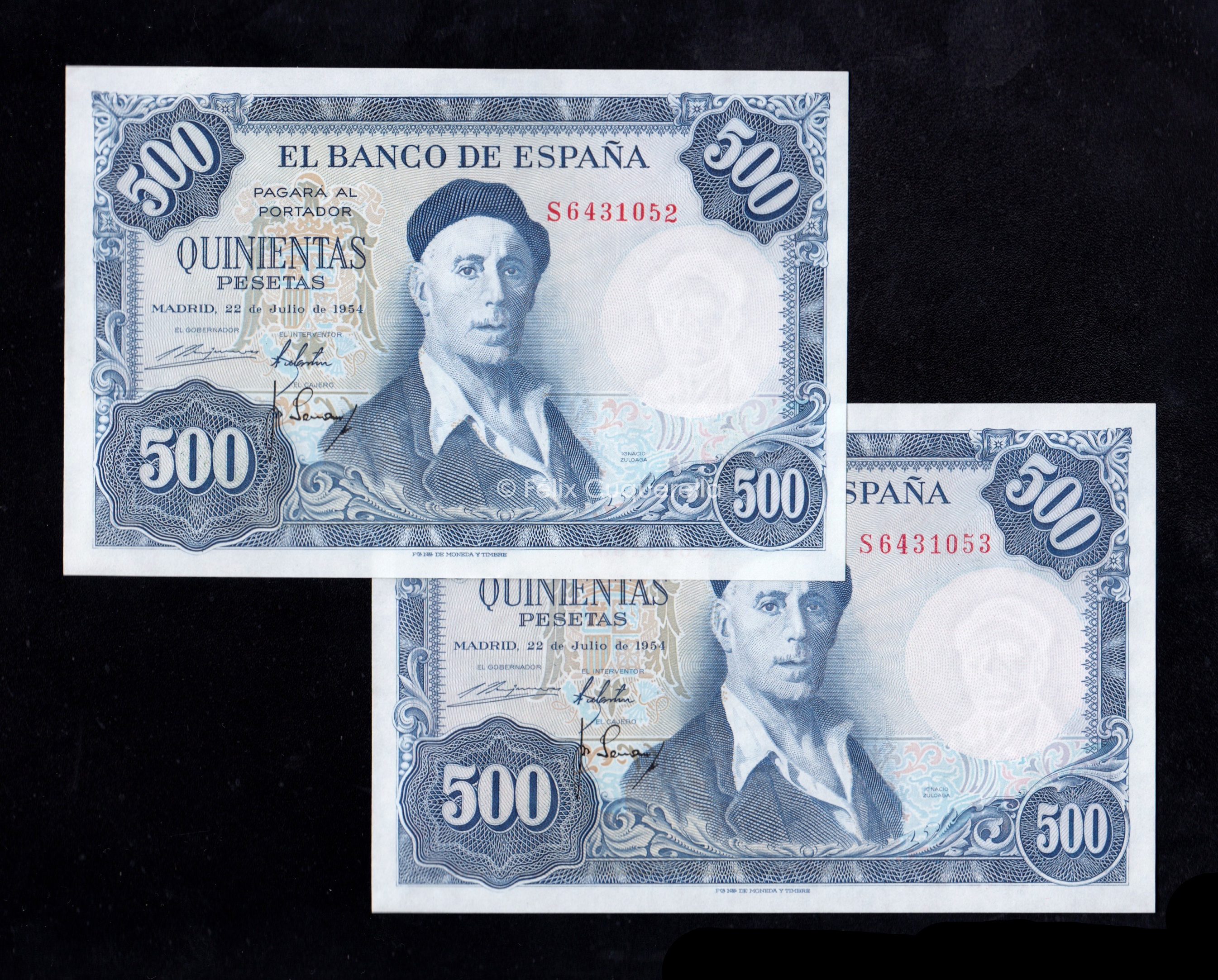 Pareja correlativa 500 Pesetas 1954, serie S, S/C- Pareja correlativa 500 Pesetas 1954, serie S, S/C-
