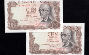 Pareja correlativa 100 Pesetas 1970, serie 5H, S/C