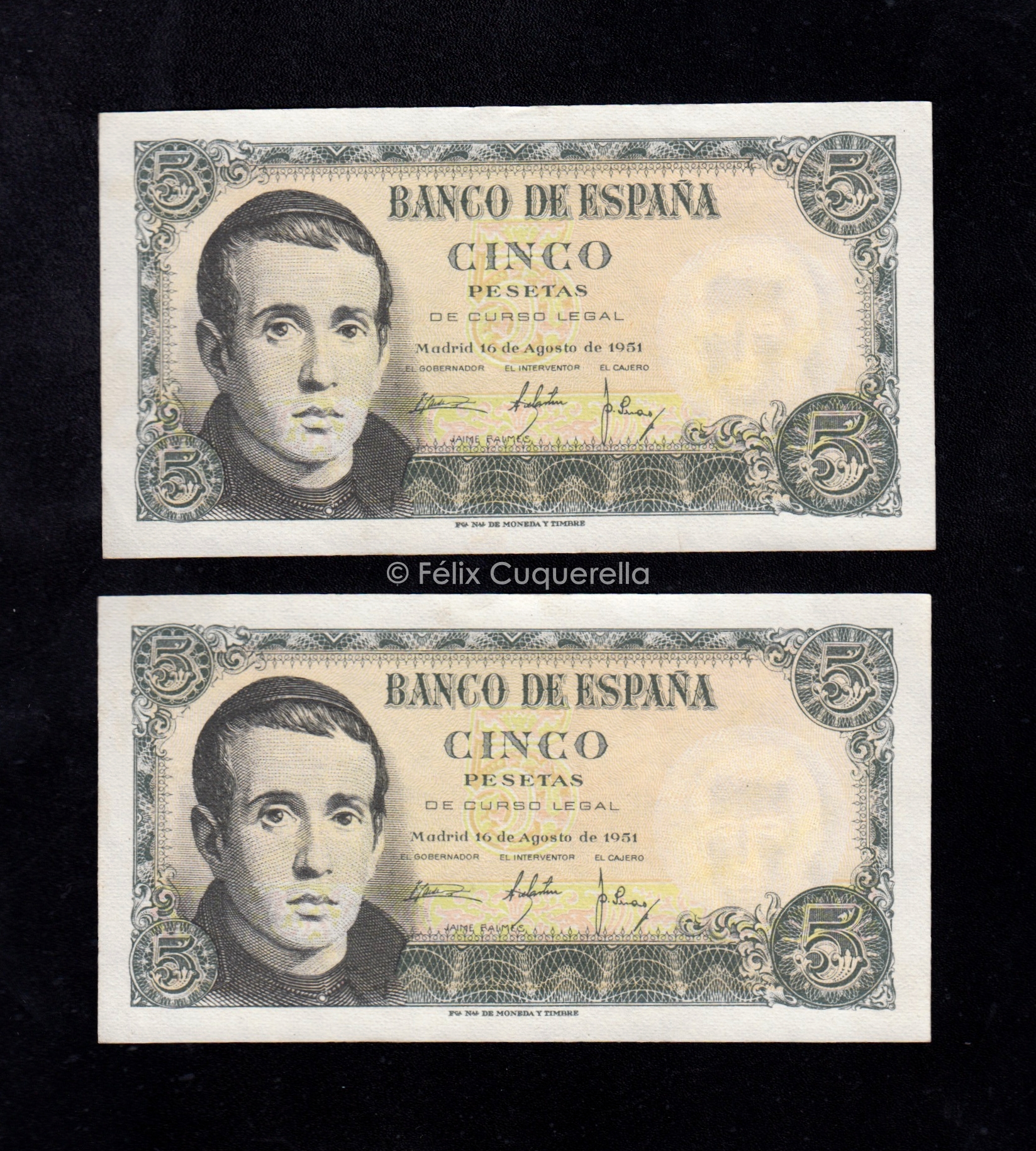 Pareja correlativa 5 pesetas 1951, serie P, S/C- Pareja correlativa 5 pesetas 1951, serie P, S/C-