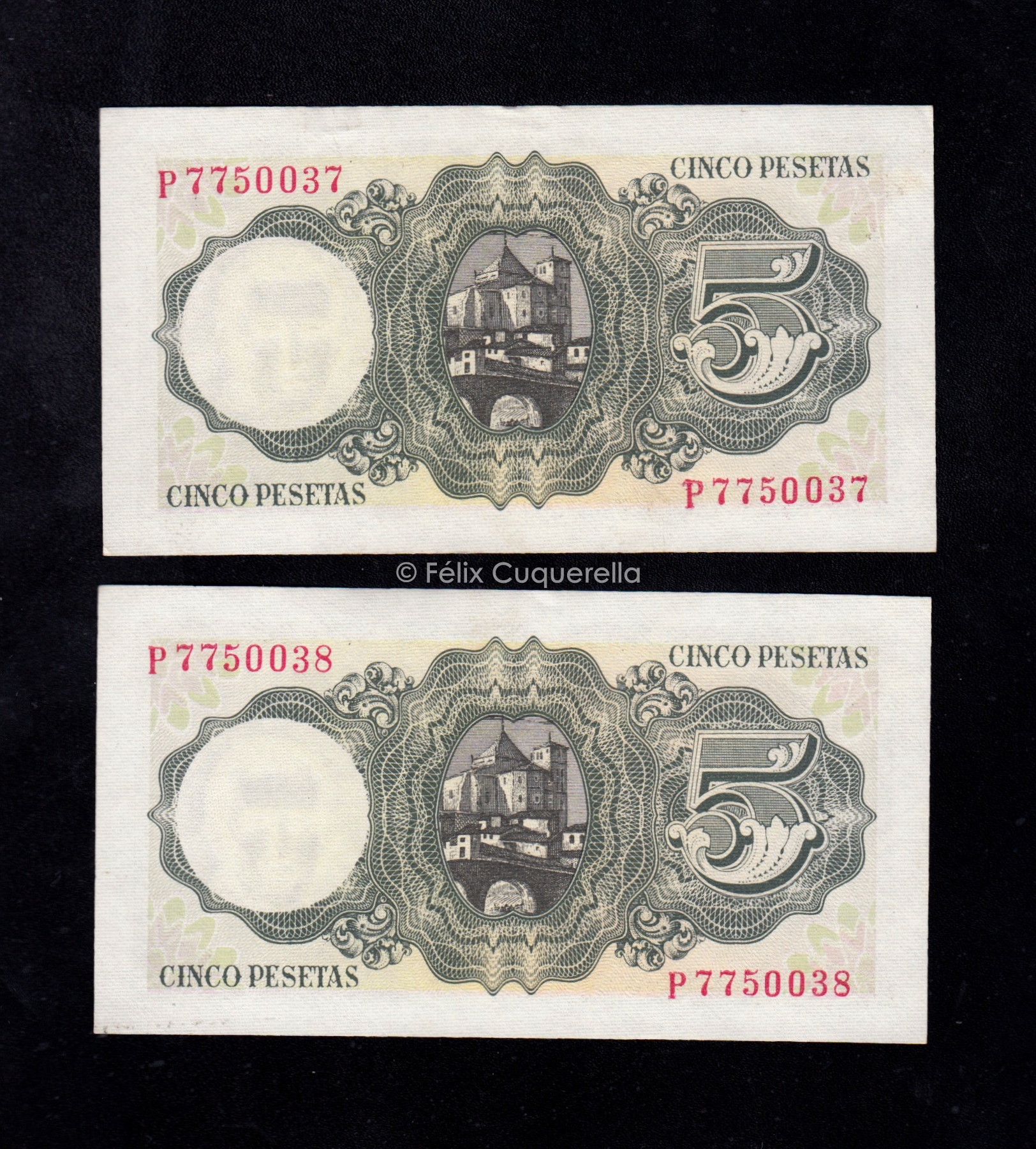 Pareja correlativa 5 pesetas 1951, serie P, S/C- Pareja correlativa 5 pesetas 1951, serie P, S/C-