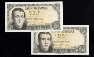 Pareja correlativa 5 pesetas 1951, serie Q, S/C-