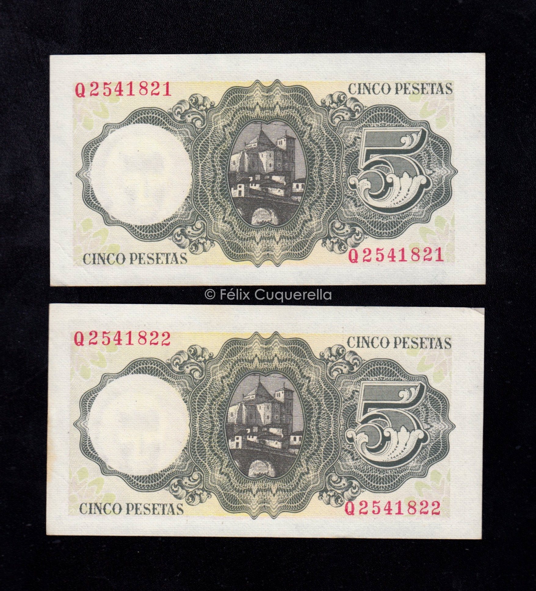 Pareja correlativa 5 pesetas 1951, serie Q, S/C- Pareja correlativa 5 pesetas 1951, serie Q, S/C-