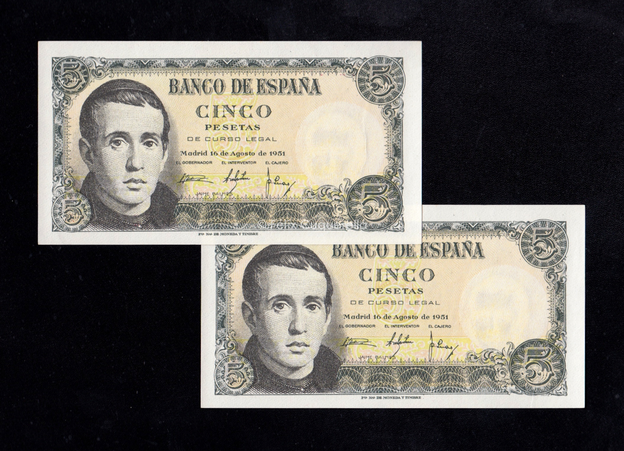 Pareja correlativa 5 pesetas 1951, serie S, S/C- Pareja correlativa 5 pesetas 1951, serie S, S/C-