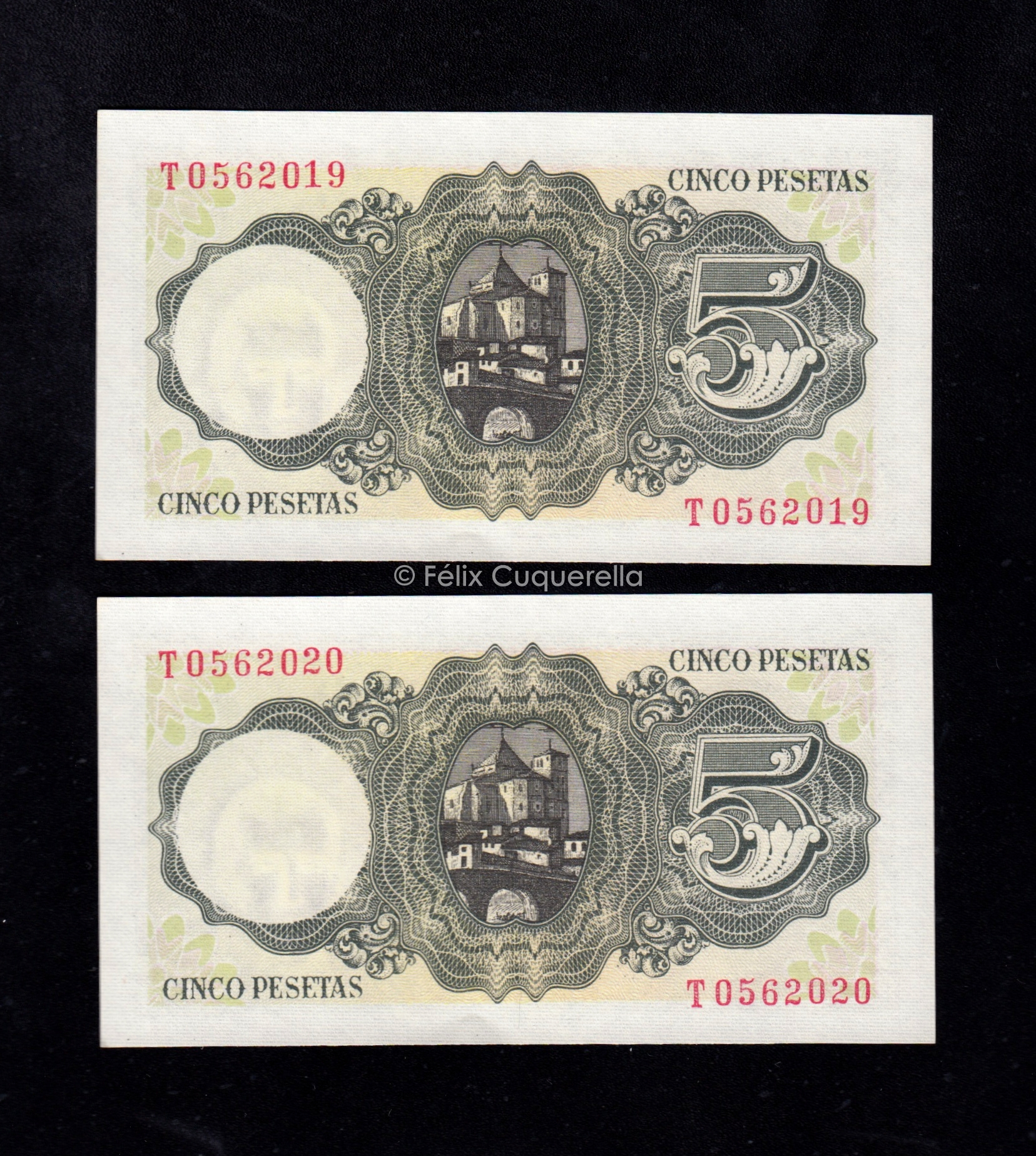 Pareja correlativa 5 pesetas 1951, serie T, S/C- Pareja correlativa 5 pesetas 1951, serie T, S/C-