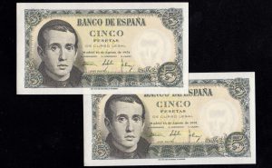Pareja correlativa 5 pesetas 1951, serie W, S/C-