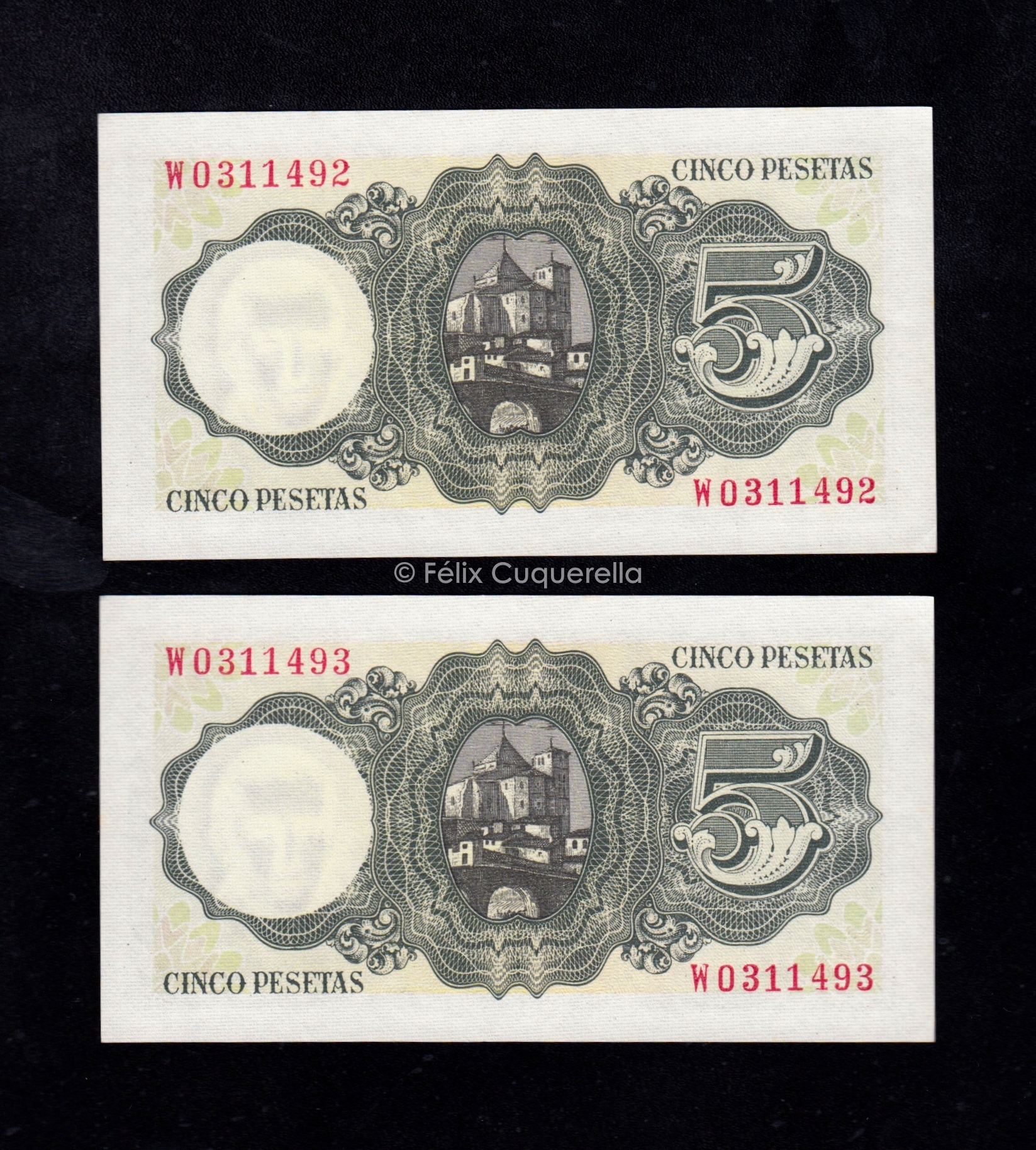 Pareja correlativa 5 pesetas 1951, serie W, S/C- Pareja correlativa 5 pesetas 1951, serie W, S/C-