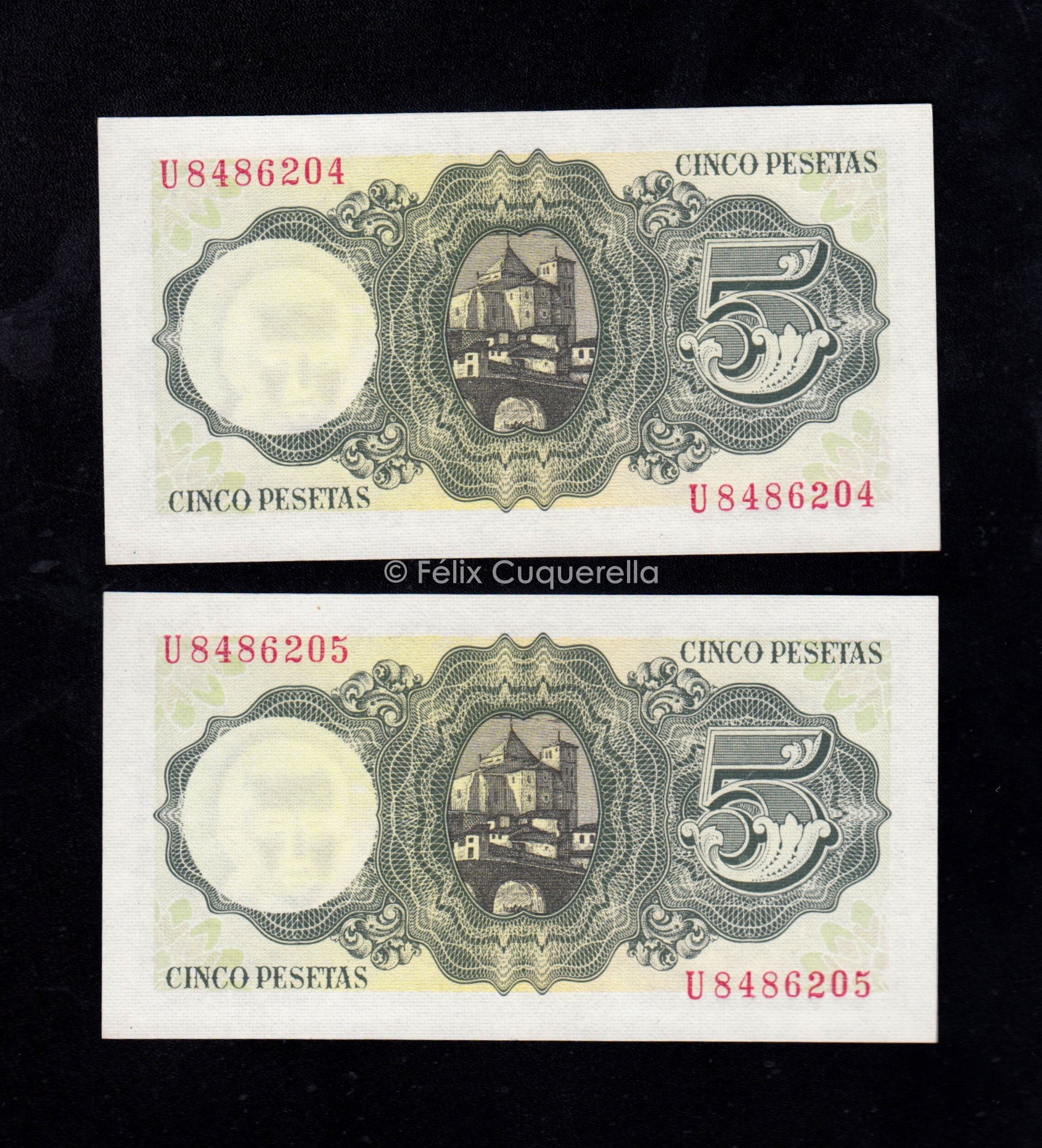 Pareja correlativa 5 pesetas 1951, serie U, S/C- Pareja correlativa 5 pesetas 1951, serie U, S/C-