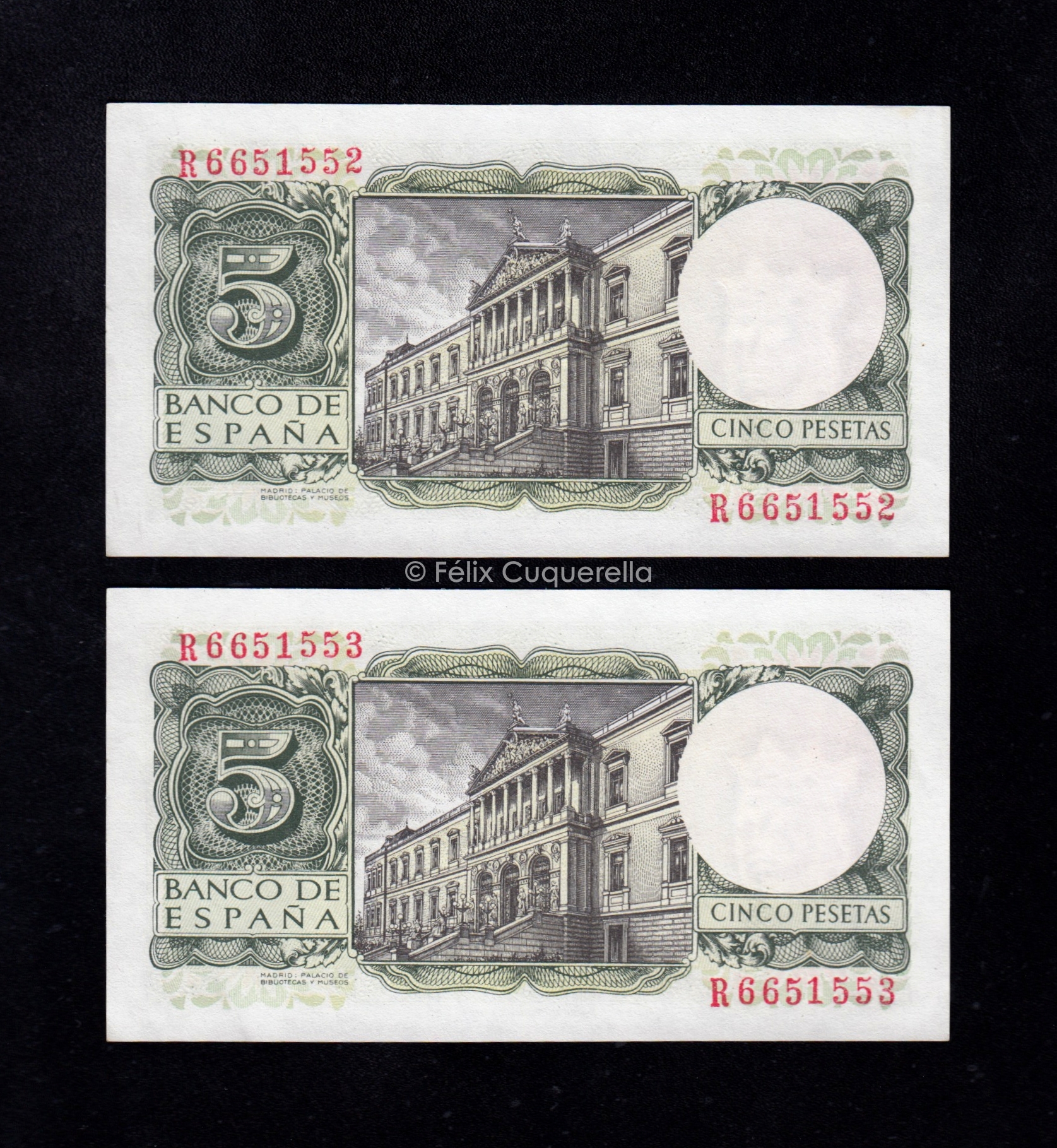 Pareja correlativa 5 pesetas 1954, serie R, S/C- Pareja correlativa 5 pesetas 1954, serie R, S/C-