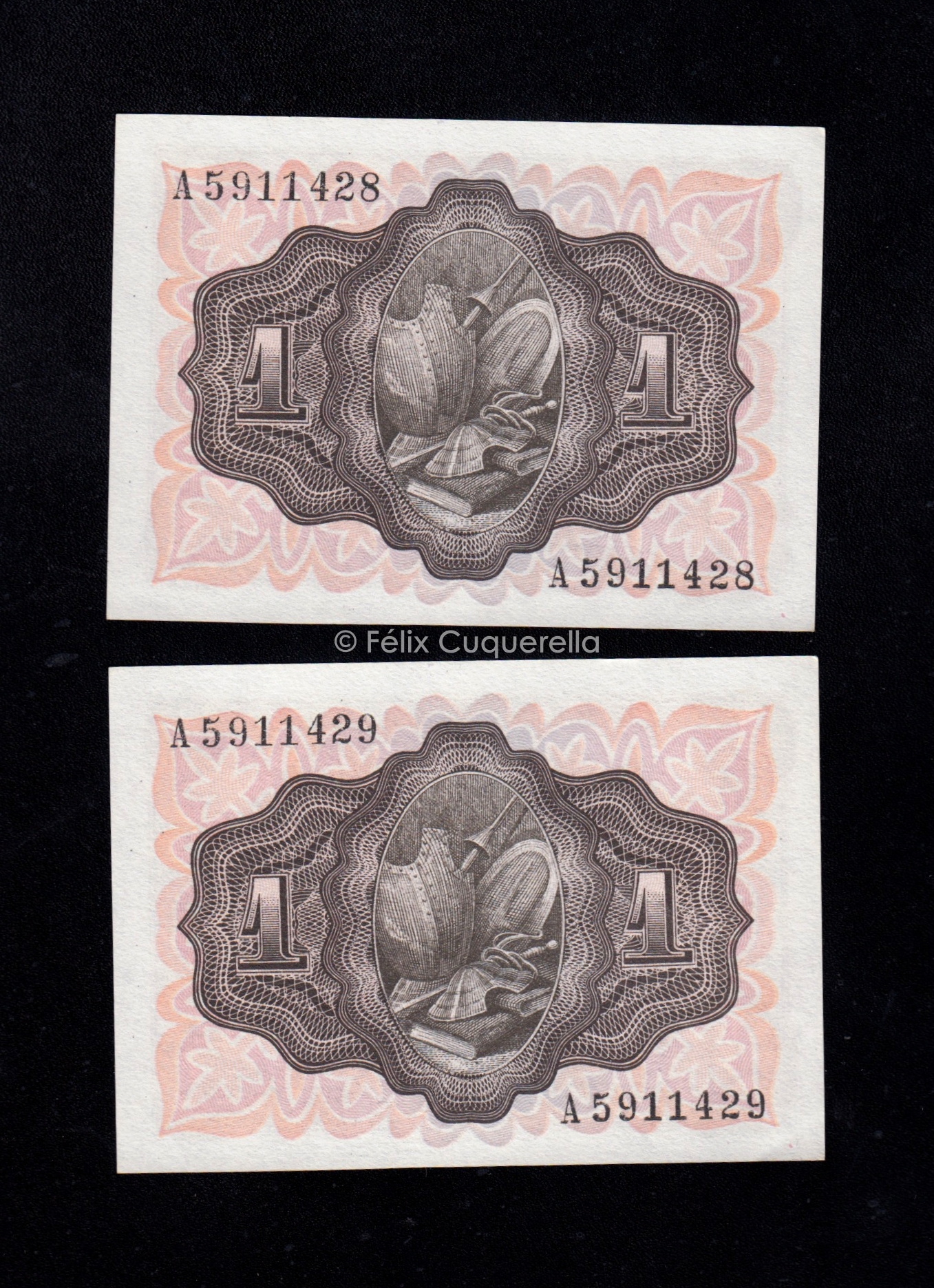 Pareja correlativa 1 Peseta 1951, serie A, S/C- Pareja correlativa 1 Peseta 1951, serie A, S/C-